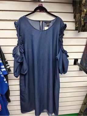 denim dress ashley stewart Cold Shoulder Textured Denim Dress Ashley Stewart